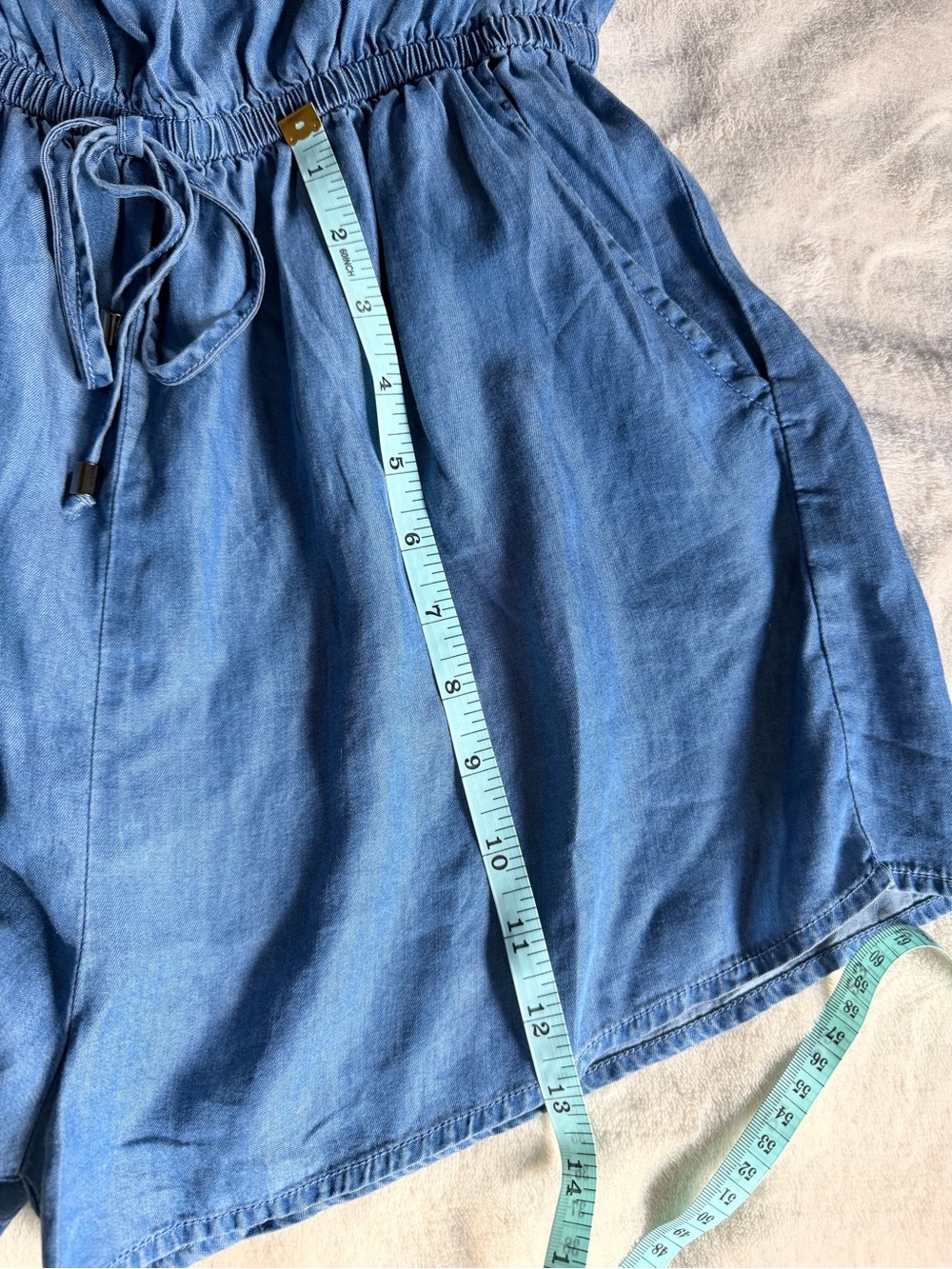 Blue Ruffle Off-Shoulder Romper - Picture 8 of 8